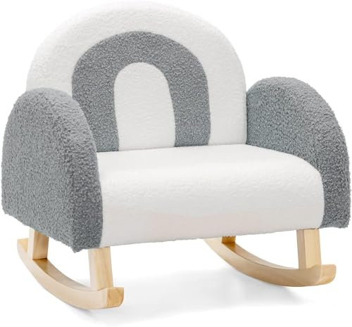 DREAMADE Kindersessel, Kindersofa aus Veloursstoff mit Rückenlehne, massiven Holzfüßen & Kippsicherung, Schaukelstuhl Kinder für Spielzimmer, Schlafzimmer, Wohnzimmer, für Kinder 3-5 Jahre (Grau)