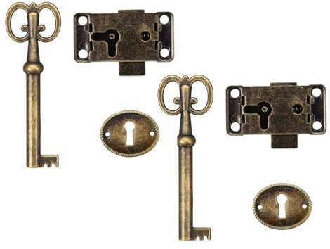Leadigol 2PCS Cabinet Cupboard Decorative Lock,Small Antique Brass Lock,Jewelry Box Lock, Bronze Locker Door Lock