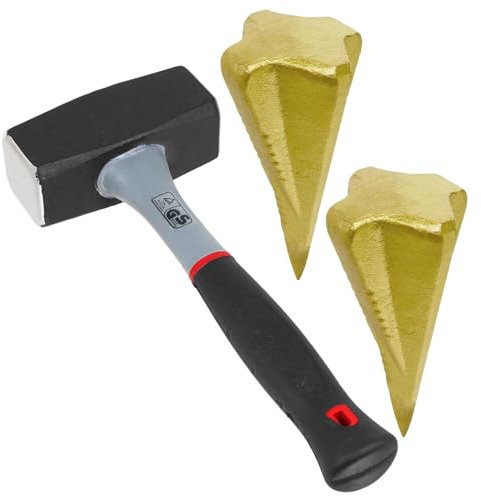 SPARES2GO Log Splitting Hammer Kit (2KG / 4lb Lump Club Mallet + Wood Splitter Maul Wedges x 2)