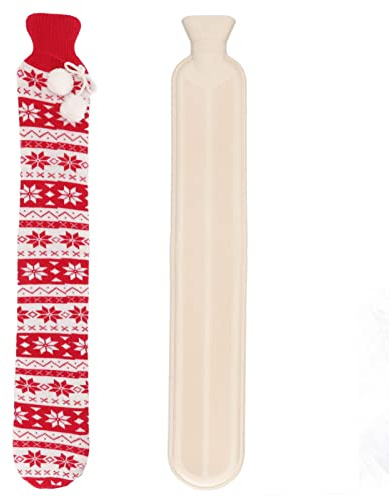 NSXAYIWE Wärmflasche, 72 Cm, 2000 Ml, Schnelle Wärmeübertragung, Wassereinspritzung, Wärmflasche Für Die Taille, Starke Wärmespeicherung, Bettwärmer(Rote Schneeflocken)