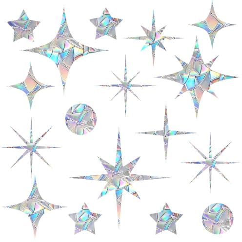 EONBES 51 Pieces Window Decals for Bird Strikes - Suncatcher Rainbow Static Clings for Windows - Anti-Collision for Glass Windows and Doors, Star Style
