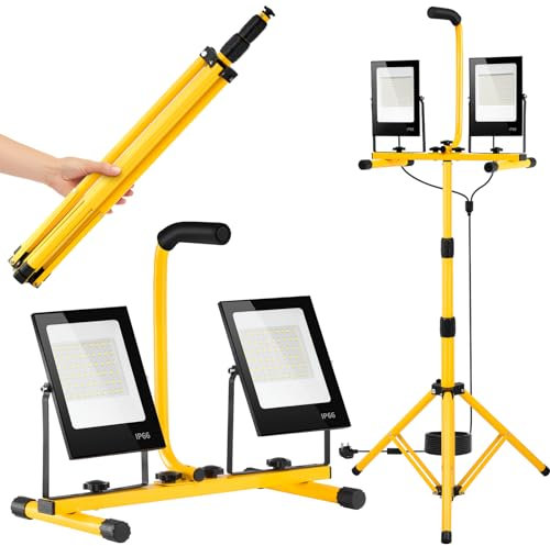 Ankishi Work Light 100w, Portable Floodlight Outdoor with Tripod, 12000lm LED Work Light Mains Powered, IP66 Job Site Lighting 6500k with 9.8ft Cord Plug and Switch for Workshop Garage Construction