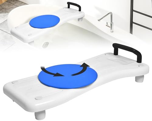 LZQ Tavola da bagno per anziani con piastra girevole a 360°, manico nero e ripiano per sapone, sedile regolabile per vasca da bagno per adulti, portata 150 kg