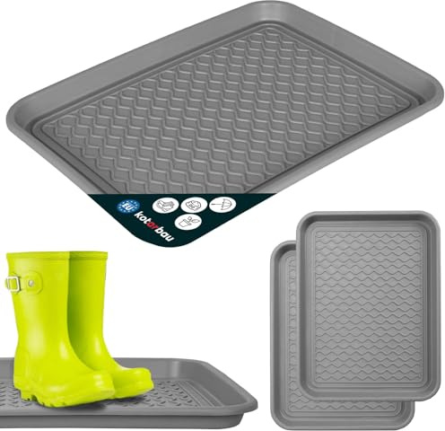 KOTARBAU® 2er Set Schuhabtropfschale - 38 x 50 cm - Abtropfmatte für nasse Schuhe - Schuhablage für Herbst & Winter - Schuhmatte aus Kunststoff - Schuhwanne für Flur - Schuhtablett - Grau