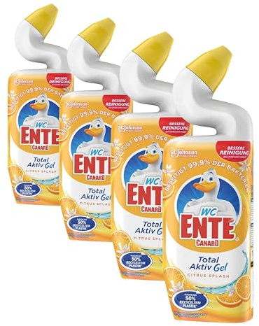 WC-Ente Total Aktiv Gel, Flüssiger WC-Reiniger, Toilettenreiniger, Citrus Splash (erfrischender Zitronen-Duft), 750 ml (Packung mit 4)