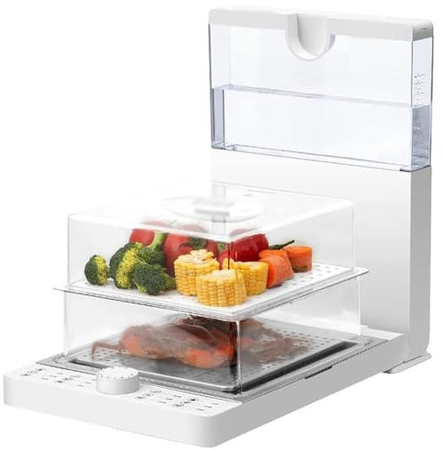 Vaporiera Elettrica a 3 Livelli, Vaporiera Elettrica 1500 W 18,8 L con Timer da 60 Minuti, for Verdure o Carne più Riso, Design Compatto e Facile da Conservare