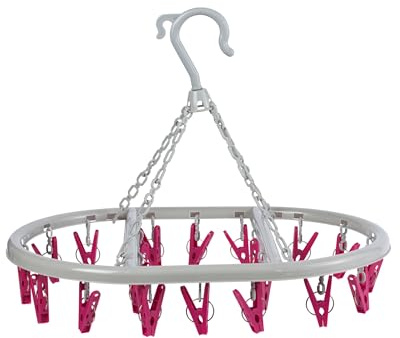 Kleeneze KL070499FS Sock Airer – Hang On The Line Clothes Drying Rack, 20 Peg Clips, Oval Hanger For Small Items, Underwear & Socks, Use Indoor & Outdoor, Space Saving Design, Lightweight