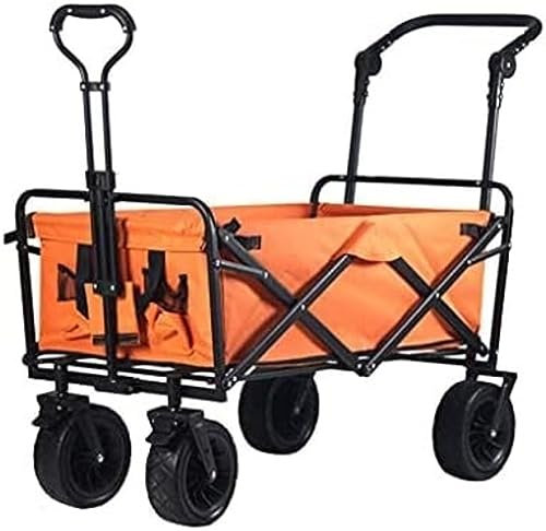 CRBUDY Wagen, Gartenwagen, zusammenklappbarer Outdoor-Allzweckwagen, Handwagen, faltbar mit Bremsen, Outdoor-Garten-Allzweckwagen, Camping-Strandwagen, Einkaufswagen (Orange)
