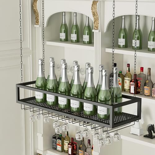 An der Wand montiertes Weinregal aus Metall, Weinglashalter, Weinglasregal zur Deckendekoration, Weinlagerhalter aus Vintage-Metall, Kelchhalter, Weinschrank für Barschrank, Küche R (Größe: (Schwarz