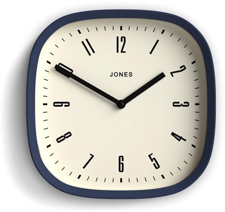 JONES CLOCKS® Marvel Wanduhr | Moderne Retro runde, quadratische Uhr | 25 cm | Indigo Blue | Cooler Designer-Look für küche, Wohnzimmer oder büro