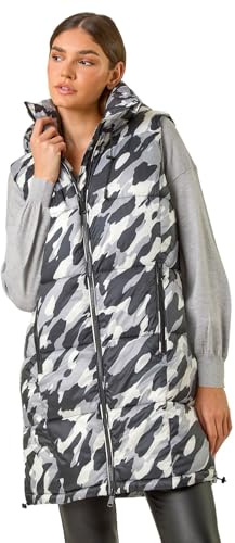 Roman Quilted Gilet with Hood for Women UK Ladies Sleeveless Coat Hooded Jacket Padded Bodywarmer Winter Lightweight Warm Autumn Funnel Neck Longline Soft Bubbly - Light Grey - Size 16