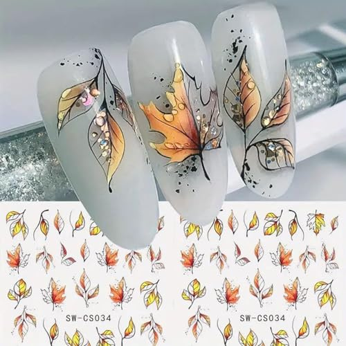 Auiremrti 6 Blatt Herbst Nagelsticker,Ahornblatt Selbstklebend Nagelaufkleber,Herbst Nail Sticker,Nageldesign Zubehör,Nail Art Sticker,Selbstklebende Deko für Nägel