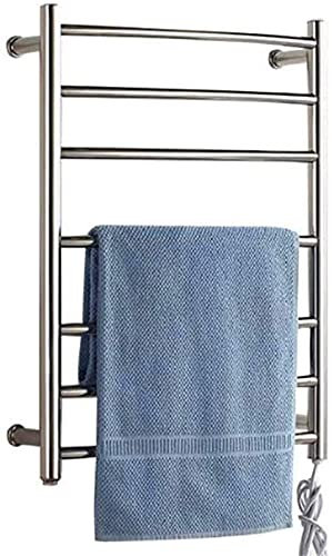 QRXALISA Scaldasalviette Elettrico in Acciaio Inox 304, scaldasalviette Elettrico a Parete, scaldasalviette Impermeabile con 8 Barre riscaldate, 65 W, 700 × 520 × 125 mm, Plugin (Colore: