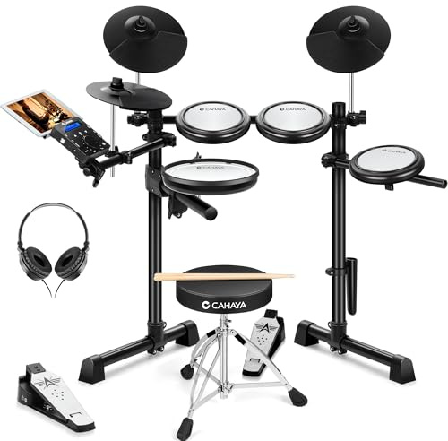 CAHAYA Electric Drum Set Kit - Portable Electronic Drum with Quiet Mesh 8 Dual Zone Snare 350 Sounds 25 Drum Kits and USB/MIDI Compatibility and Headphones for Kids Adult Beginners as Gift