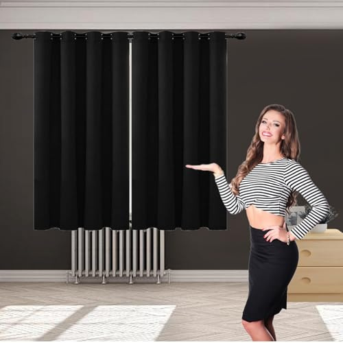 GOUSUN Tende Insonorizzate 140 x 145 cm Materiale Resistente Tende Resistenti Ai Raggi UV e Termoisolanti Caldo per Interni Invernale Adatto per La Cucina, Nero