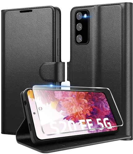 Eirltiy Handyhülle für Samsung Galaxy S20 FE 5G Hülle Premium PU Leder, Wallet Kartenfach Standfunktion Schutzhülle Stoßfeste Klapphülle Flip Case mit 1 Schutzfolie Schwarz