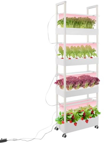 Tour de culture hydroponique à 56 capsules avec éclairage, système de jardinière verticale d'intérieur à 4 niveaux, kit de germination hydroponique, irrigation précise et utilisation efficace de l'esp