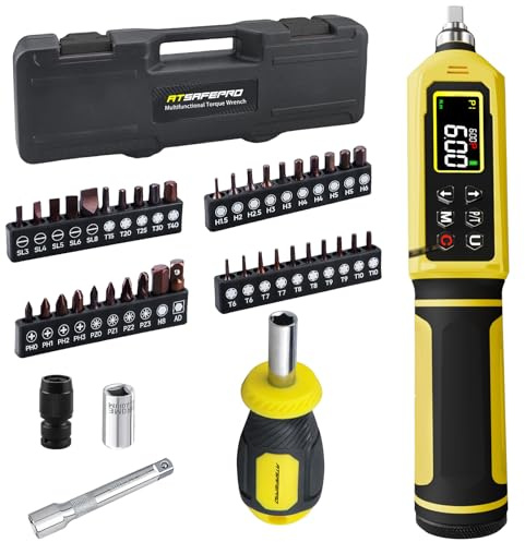 ATsafepro Tournevis Dynamométrique Numérique 0.09-6 Nm, 46 Pièces 1/4'' Tournevis Dynamométrique Réglable, ±1% Précision avec Signal Sonore et LED, pour Réparation Vélo, Électronique
