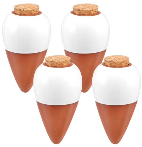TNTGMG Lot de 4 globes d'arrosage pour plantes en terre cuite - 320 ml - À libération lente - Pour l'intérieur et l'extérieur - 8,2 x 8,2 x 14,23 cm