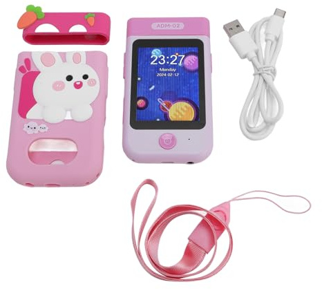 Smartphone for Boys for Girls, Tactile Touch Screen of 2.8 Inches Double Camera HD, 180 ° Flip Camera Design Kids Toys Smart Phone, for Fun Learning (Rabbit Pink)