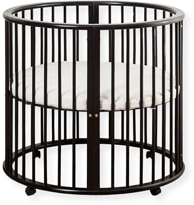 Buxibo – Babybox – Runde Spielbox aus Holz – Laufstall – Inkl. Matratze – 91x91x85 cm – Schwarz