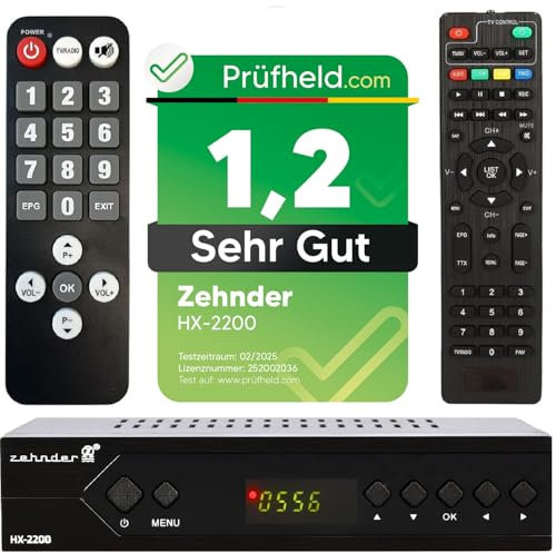 [ Test MOLTO BUONO, Note 1.2 *] Ricevitore satellitare Zehnder HX 2200 + telecomando per anziani, con funzione di registrazione PVR, HD abilitato, Full HD HDMI, Digital TV satellitare, ricevitore