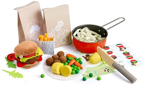 HABA Creative Play – Fresh Box Kochbox – Spielzeug-Lebensmittel aus Holz & Stoff, mit Rezeptkarten zum Nachkochen – Zubehör für Spielküche & Kaufladen – ab 3 Jahren – 2012310001