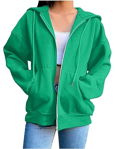 Damen Oversize Kapuzenjacke Reißverschluss Baumwolle Langarm Taschen Herbst | Damen Oversize Sweatjacke mit Kapuze, Zipper & Taschen. Bequem, weich & atmungsaktiv. Perfekt für Alltag, Herbst & Sport.