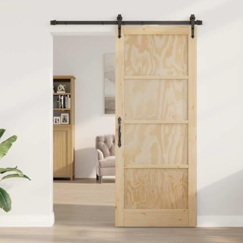 IKAYAA Puerta Corredera de Granero con Herrajes 86 x 211 cm Puerta Corredera de Interior para Baño Salón Sala de Estar Natural y Negro
