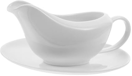 ZUNOXAZ White Gravy Boat with Saucer Tray Ergonomic Design for Serving Hot and Cold Sauces Salad Dressings Broth Easy to Clean Condiment Pitcher for Everyday and Holiday Use