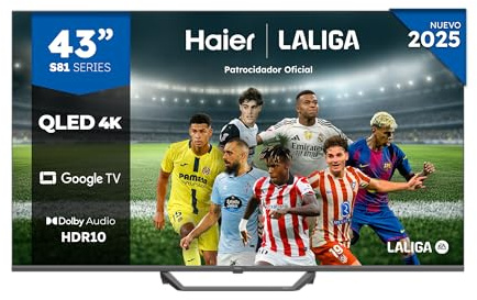 Haier QLED 4K UHD H43S81FUX - 43, Smart TV, Google TV, Dolby Audio, HDR 10, Smart Remote Control, Google Assistant, Bluetooth 5.1, 60Hz, USB 2.0, DBX TV, HDMI 2.1 x 4, Sin Marcos, 2025