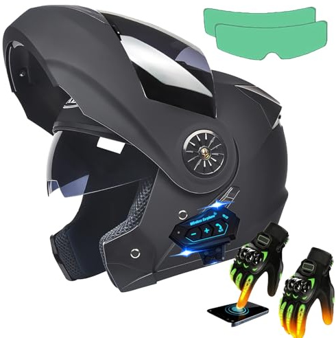 Casco Integrale Flip Up Con Bluetooth, Modulare Integrato Moto, Caschi Doppia Visiera, Per Uomo Donna Scooter Adulto DOT ECER22-05 C,Large