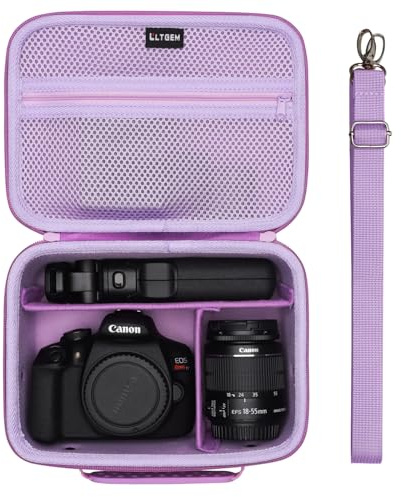L LTGEM Hard Camera Case for Canon R100 4000D DSLR Carry Case Purple | Compatible with R100 R50 R10 R8 R7 R6 R5 4000D 2000D 1200D 600D with Shoulder Strap Shockproof Travel Photography