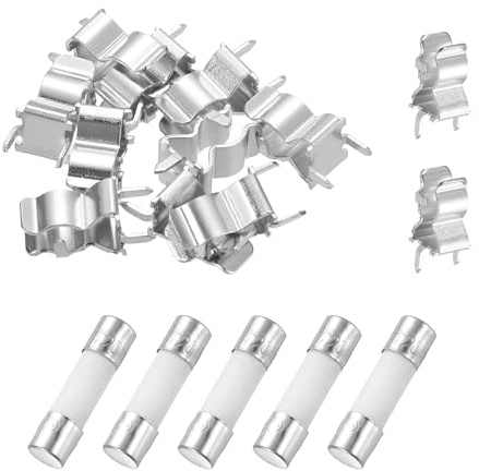 QUARKZMAN 5pcs 20A 250V Fusible Céramique à Fusion Lente, Fusibles Cartouche à Temporisation 20Amp 5x20mm avec 10pcs Pinces
