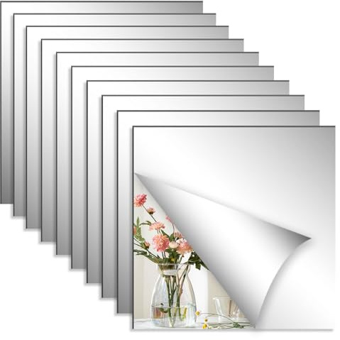 chuanhylis 4er-/10er-Set Acryl Klebespiegel, Spiegel zum Kleben 20x20 cm, Spiegelfliesen Selbstklebend für Badezimmer, Wohnzimmer, Schlafzimmer, Schrank, Wanddekoration (10 Stück)