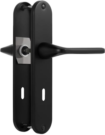 SORWDUERM Türgriff Schwarz Drückergarnitur, Edelstahl matt gebürstet,80mm BB Zentren Türklinke Set für Haustür und Innentür,BB-Bettklinke,L-form