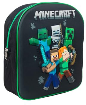 MINECRAFT – Sac à dos pour maternelle avec plaque rigide 3D – 30 × 25 × 10 cm – produit officiel sous licence – parfait pour la maternelle, la crèche, les loisirs – Idée cadeau [noir]