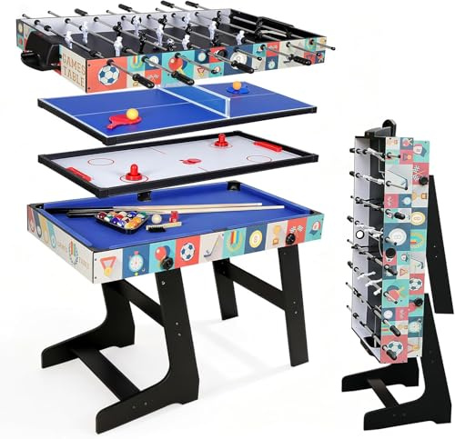 hotsizz Mesa multijuegos plegable que incluye un futbolín/Mesa de ping-pong/Billard/air Hockey, adecuada para adultos y niños