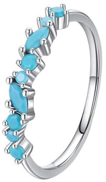 Wycian Rond avec turquoise bleue en forme de marquise Bague en Argent Pierre Femme Argent sterling S925, Anneau Femme Argent turquoise