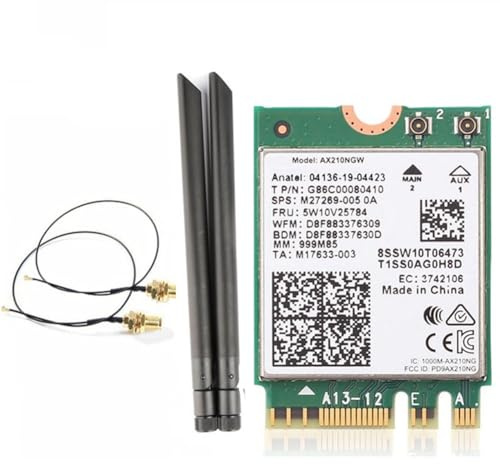 NONDK Tarjeta WiFi AX210NGW WIFI6E 5374Mbps Tri-Band 2.4G/5G/6G Bluetooth 5.2 -MIMO Tarjeta de Red Inalámbrica con Kit de Antena 8DB