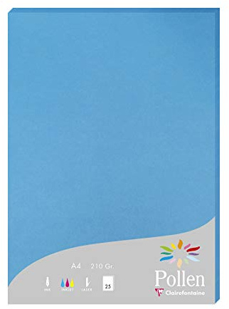 Clairefontaine 24211C - Packung mit 25 Karten Pollen 210g, DIN A4, 21 x 29,7cm, Türkis