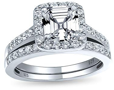 Vintage Art Deco Style 2CT Square Solitaire Asscher Cut AAA CZ Halo Anniversary Engagement Bague De Mariage Ensemble De Bagues De Fiançailles Pour Femmes .925 Argent Sterling
