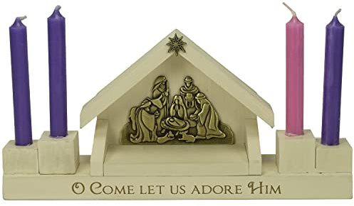 Abbey & CA Gift Come Let Us Adore Him Nativity Advent Candle Holder W/Mini Candle Set