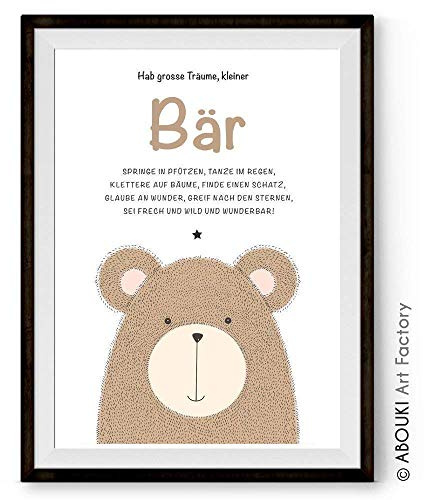BÄR BOHO GROSSE TRÄUME | ABOUKI Kunstdruck | Bilder Kinderzimmer Deko Poster Kinderzimmer Bilder Jungen Mädchen Wandbilder Babyzimmer Kinder Kinderbilder Tierbilder | Optional Personalisiert