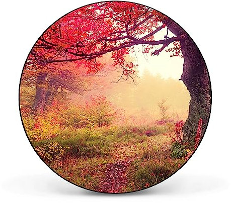 banjado Magnettafel Ø 47cm Schwarz - Magnetwand aus Metall - Magnetpinnwand als Memoboard - Pinnwand Magnettafel Küche, Büro, Kinderzimmer inkl. 4 Magnete & Montageset - Lichtung Im Herbst