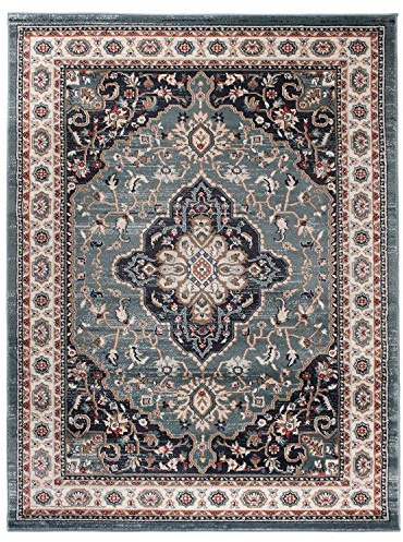 Mazovia Groß Teppich Flur 180x250cm Blau Klassisch Traditionell Weich | Teppich für Eingangsbereich Küche Büro Wohnzimmer Schlafzimmer Pflegeleicht Fußbodenheizungsgeeignet Mittelflor Synthetisch