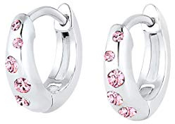 Elli Örhängen barn Creole rosa med kristaller i 925 sterlingsilver, Sterlingsilver, Utan