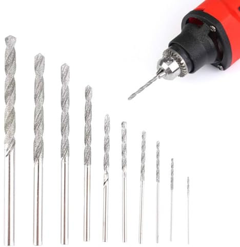 MLMLH Diamond Twist Drill Bits - 10Pcs Diamond Tipped Drill Bit Set Tile and Masonry Drill Bits High Speed Steel Rotary Tools for Wood Glass Stone Cutting 0.8-4.0mm