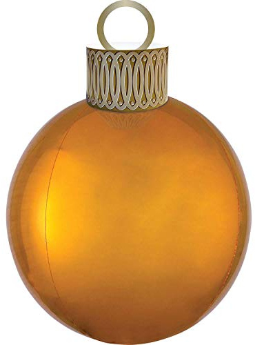 Amscan 4040701 - Orbz XL Folienballon Ornament Weihnachtskugel, 38 x 50 cm, Gold, Weihnachten, Heliumballon, Party, Dekoration, Xmas, Christmas, Baumschmuck