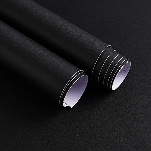 Timeet Self Adhesive Wallpaper Black Sticky Back Plastic Paper Matte Peel and Stick Wallpaper Waterproof Contact Paper Black Vinyl Film for Furniture Wardrobe Shelf Bedroom Livingroom Wall 40x300cm